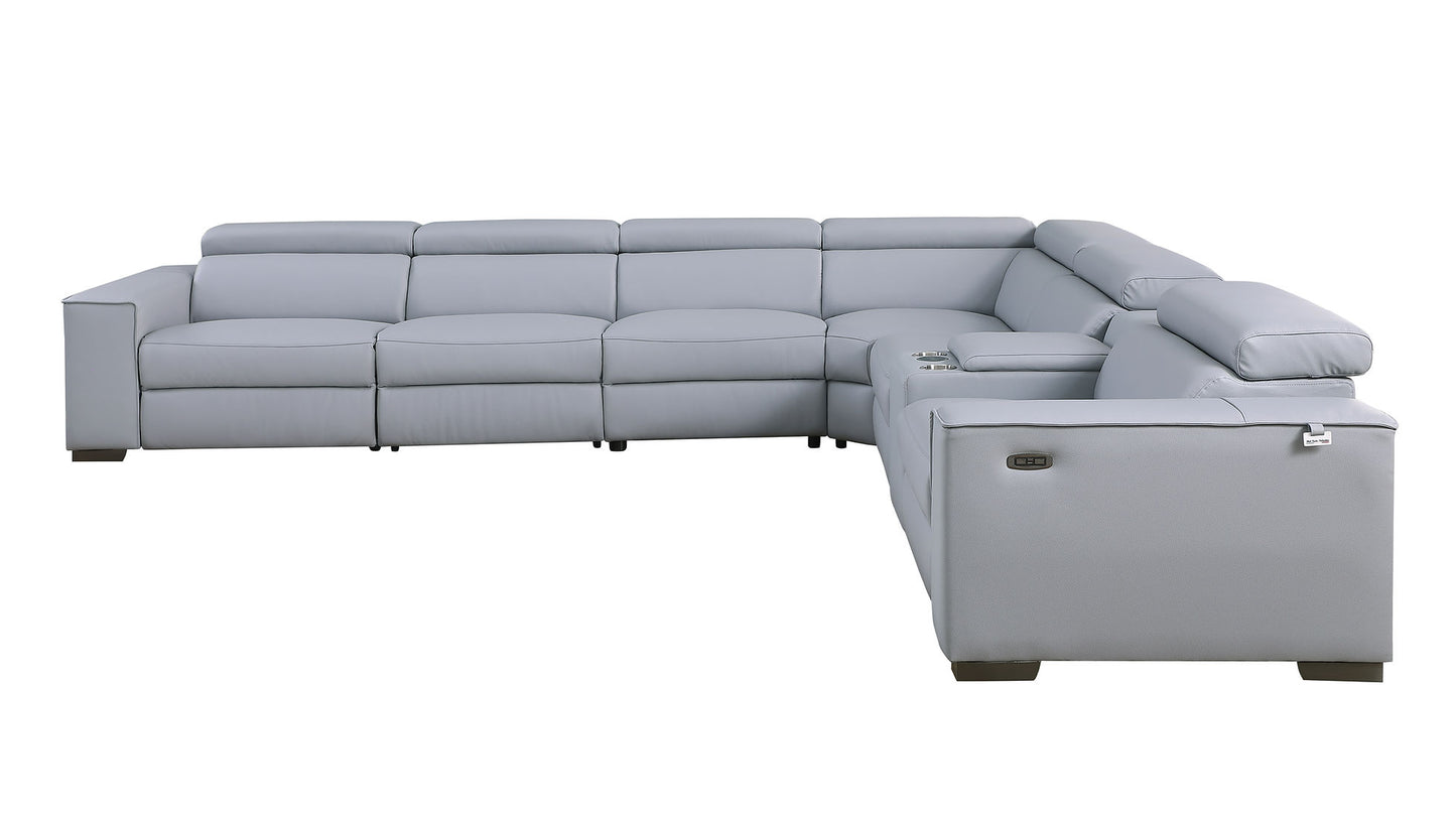 Picasso Blue 3 POWER Leather Match 7pc Sectional MI631