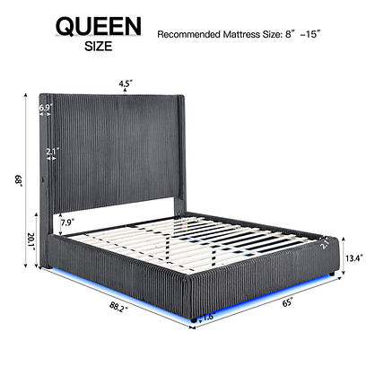 Belinda Grey Fabric Queen LED Platform Bed B300