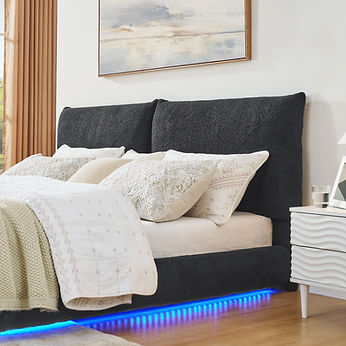Zima Grey Fabric LED Queen Platform Bed B200