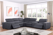 Load image into Gallery viewer, Picasso Dark Grey 2 POWER  Leather Match 6pc Sectional  MI631