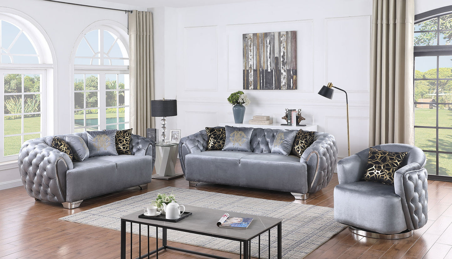Mila Grey Velvet Sofa and Loveseat S2004