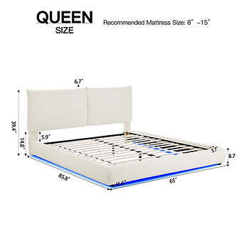 Zima White Fabric LED Queen Platform Bed B200