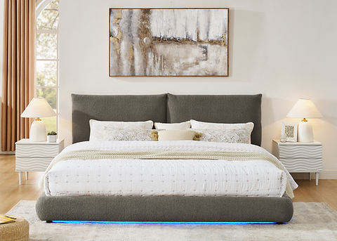 Zima Brown Fabric LED King Platform Bed B200