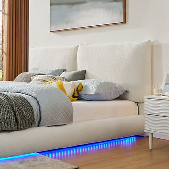Zima White Fabric LED King Platform Bed B200