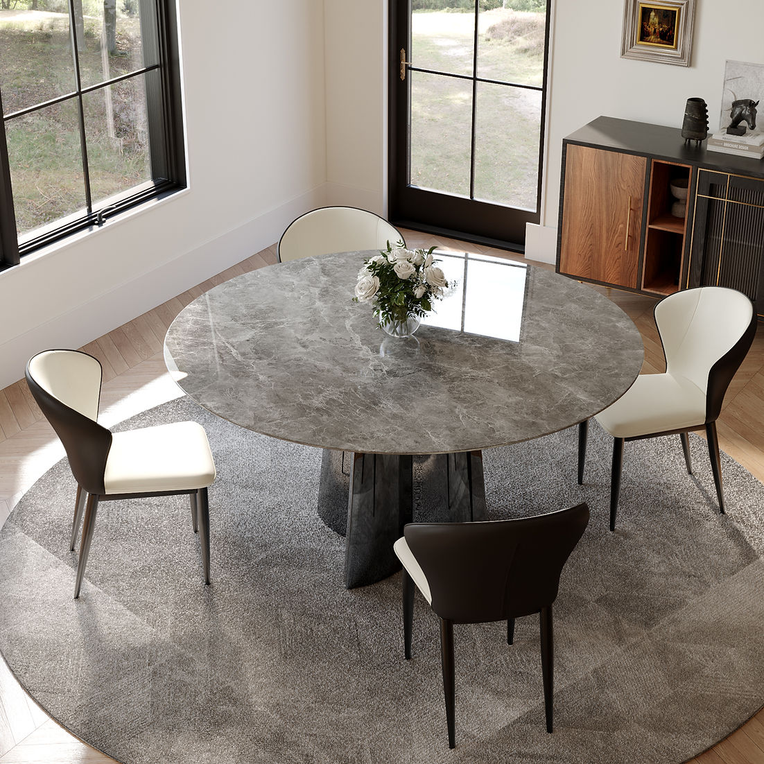 Luxe&Trista Grey 5pc Dining Room Set (Faux Marble)
