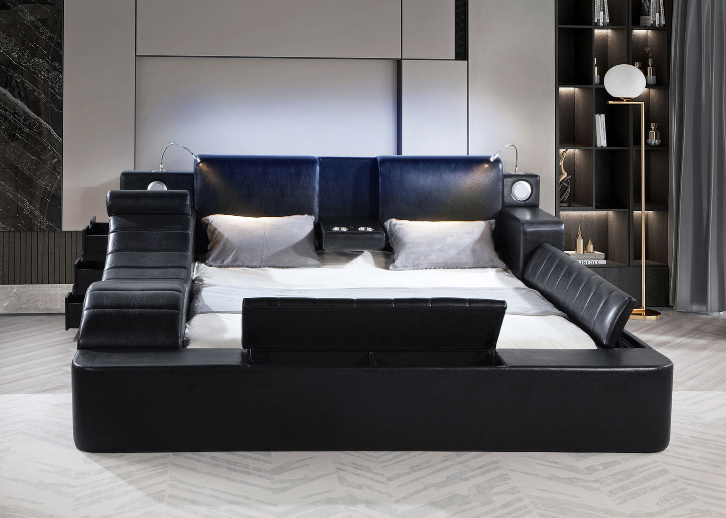 Apollo Black LED/BLUETOOTH SPEAKERS Queen Bed B420