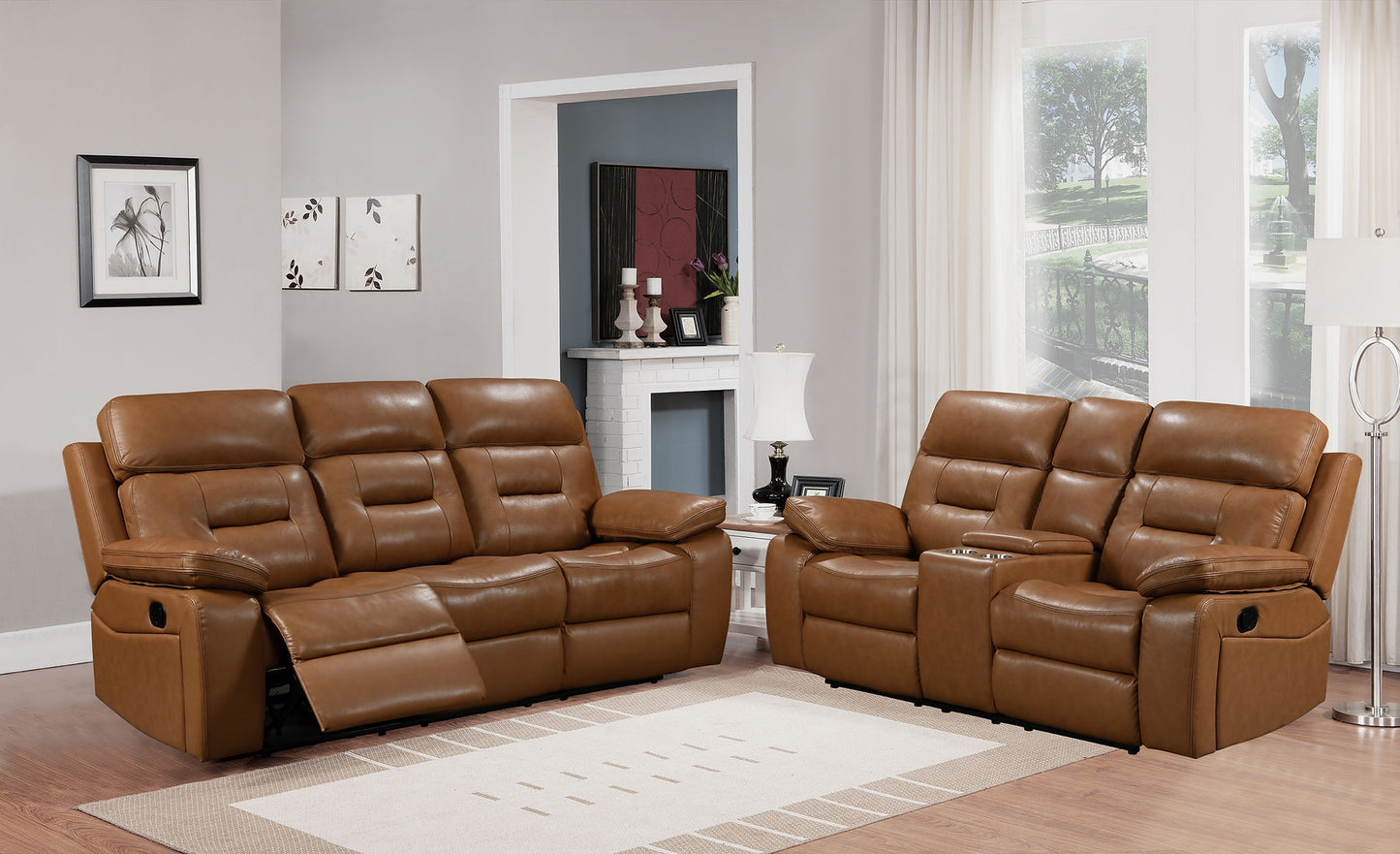 Dallas Camel LEATHER 3pc Reclining Set S8232