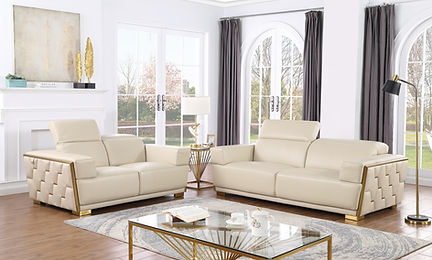 Hexor Beige Italian Leather Sofa and Loveseat MI-1245