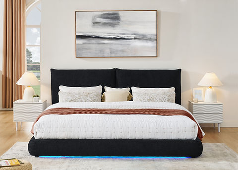 Zima Black Fabric LED Queen Platform Bed B200