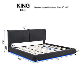 Zima Grey Fabric LED King Platform Bed B200