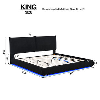 Zima Black Fabric LED King Platform Bed B200