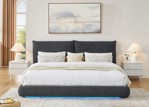 Zima Grey Fabric LED Queen Platform Bed B200