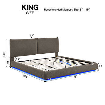 Zima Brown Fabric LED King Platform Bed B200
