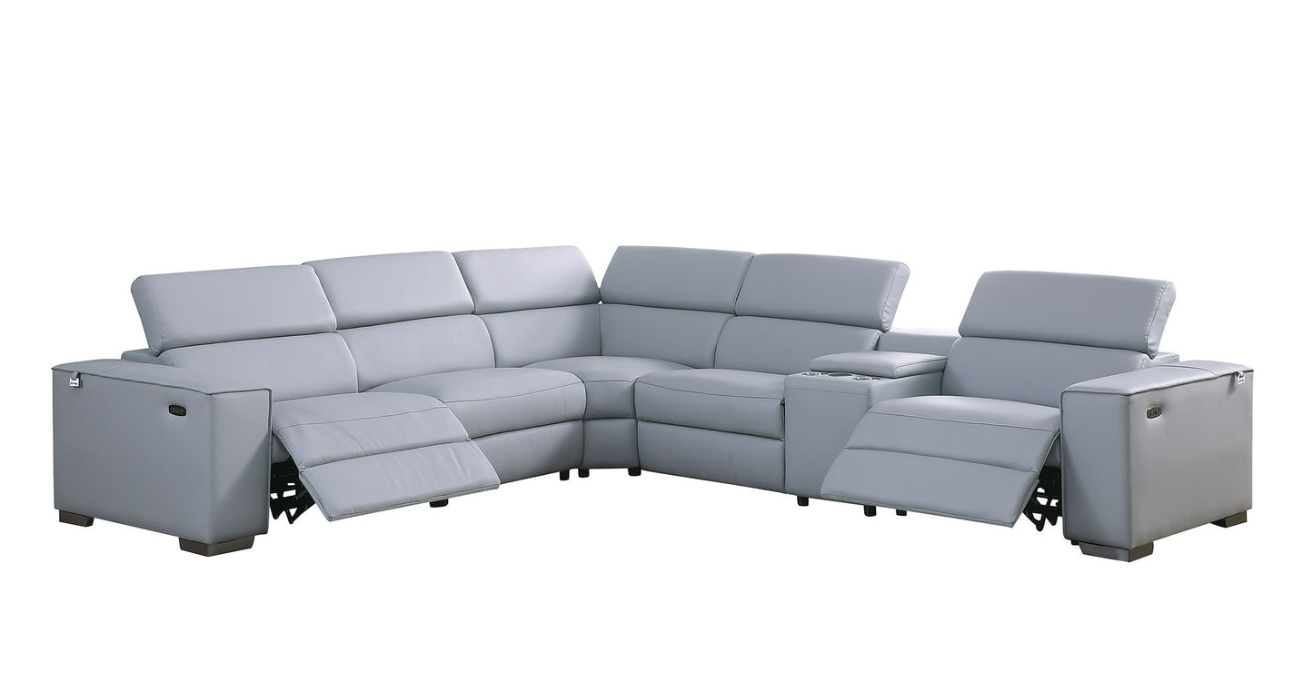 Picasso Blue 2 POWER Leather Match 6pc Sectional MI631