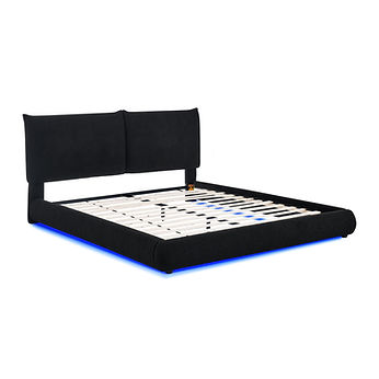 Zima Black Fabric LED Queen Platform Bed B200