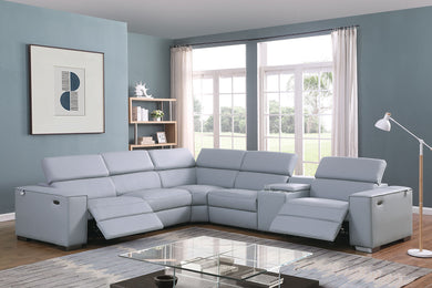 Picasso Blue 2 POWER Leather  Match 6pc Sectional  MI631