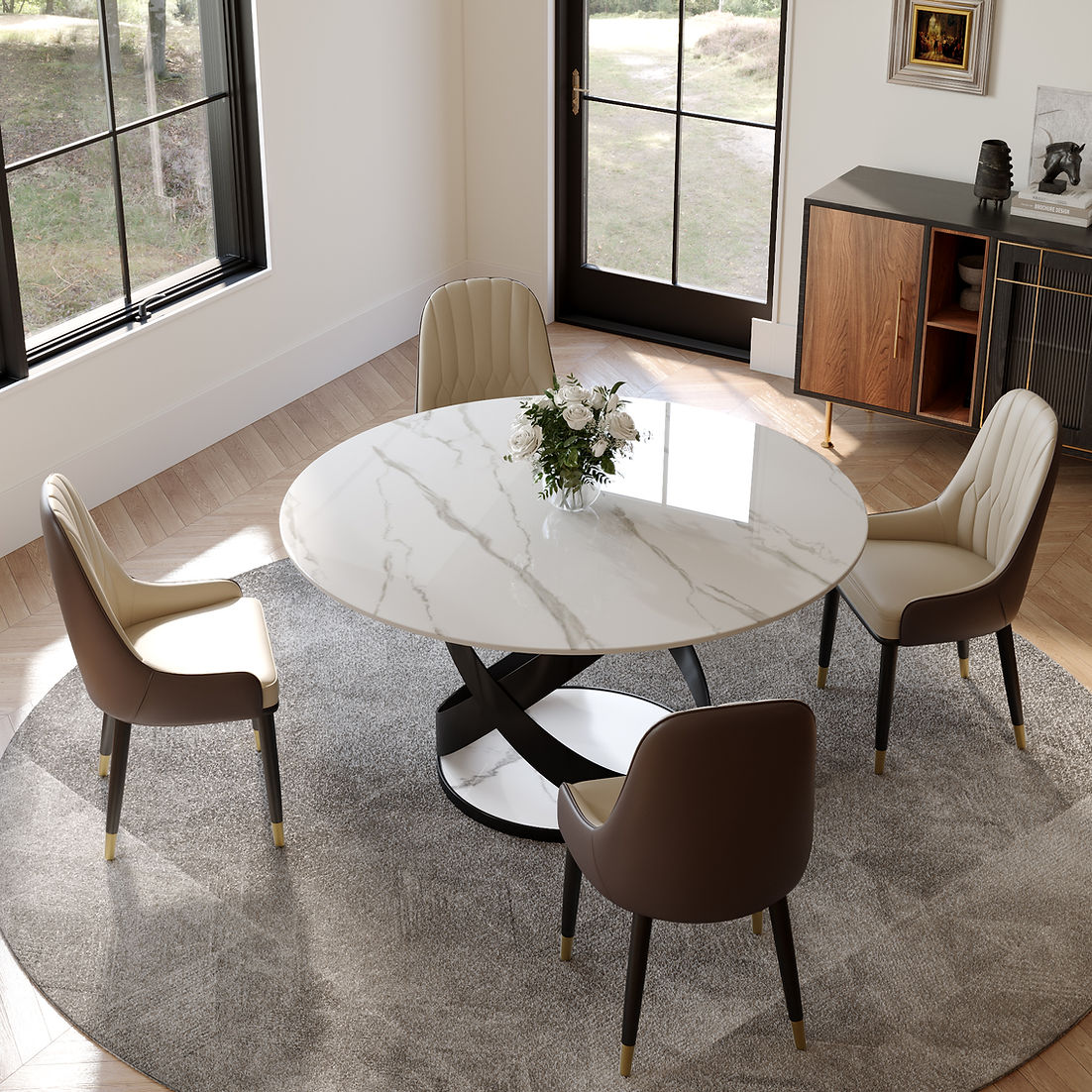 Brooks&Serapion White 5pc Dining Room Set (Sintered Stone)