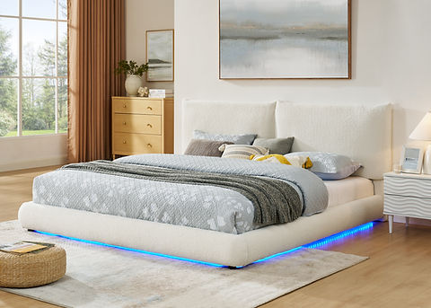 Zima White Fabric LED Queen Platform Bed B200