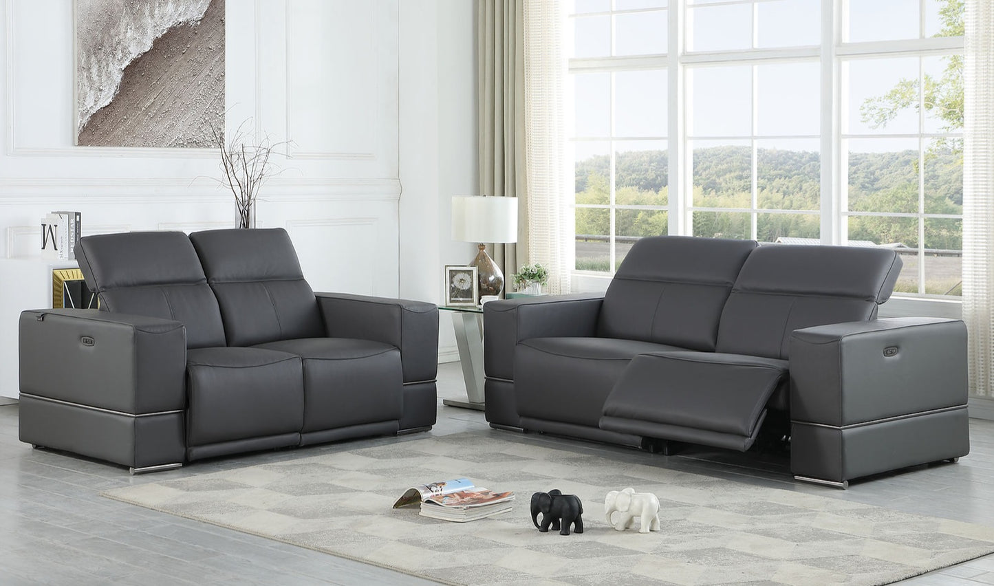 Franco Dark Grey POWER Reclining Sofa and Loveseat MI-1122