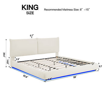 Zima White Fabric LED King Platform Bed B200