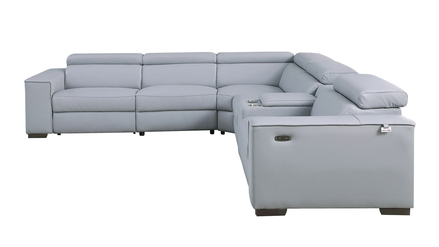 Picasso Blue 2 POWER Leather Match 6pc Sectional MI631