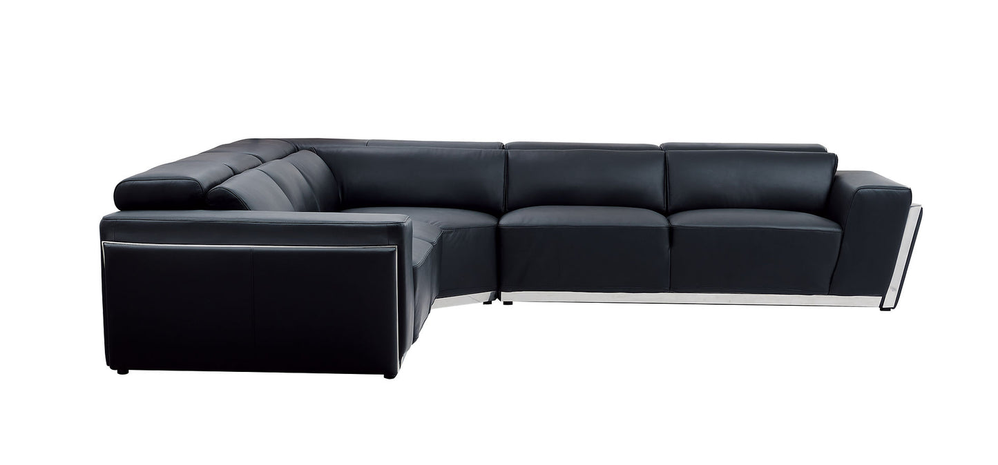 Domo Black Italian Leather Sectional MI-8010A