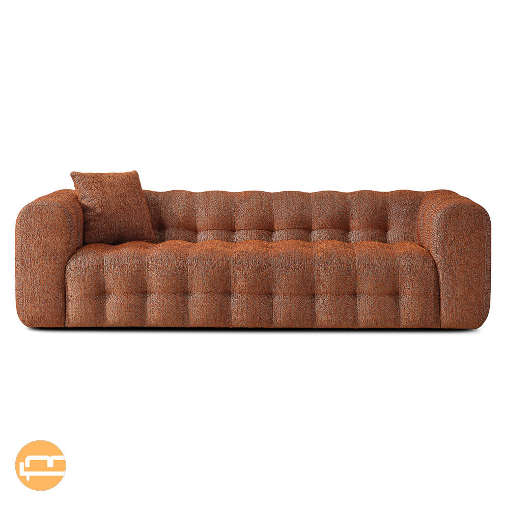 Eden Burnt Orange Modern Tufted Chesterfield Boucle Fabric Sofa