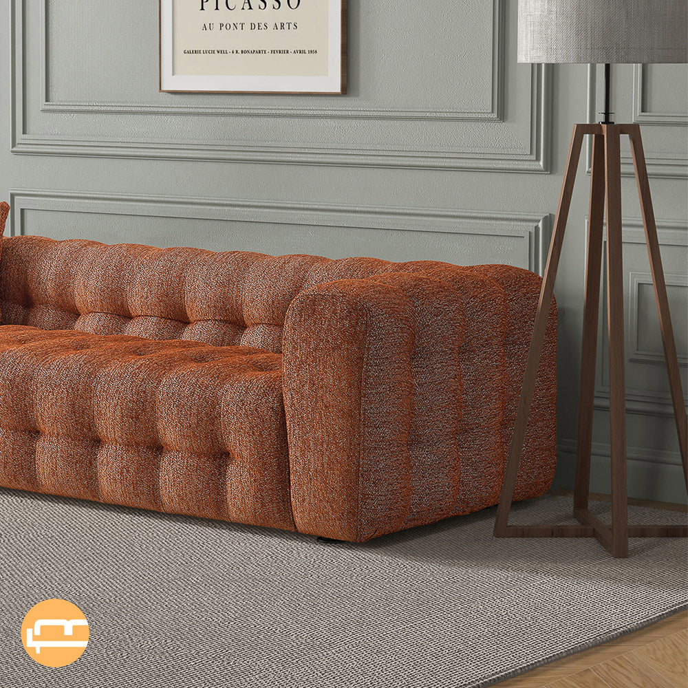 Eden Burnt Orange Modern Tufted Chesterfield Boucle Fabric Sofa