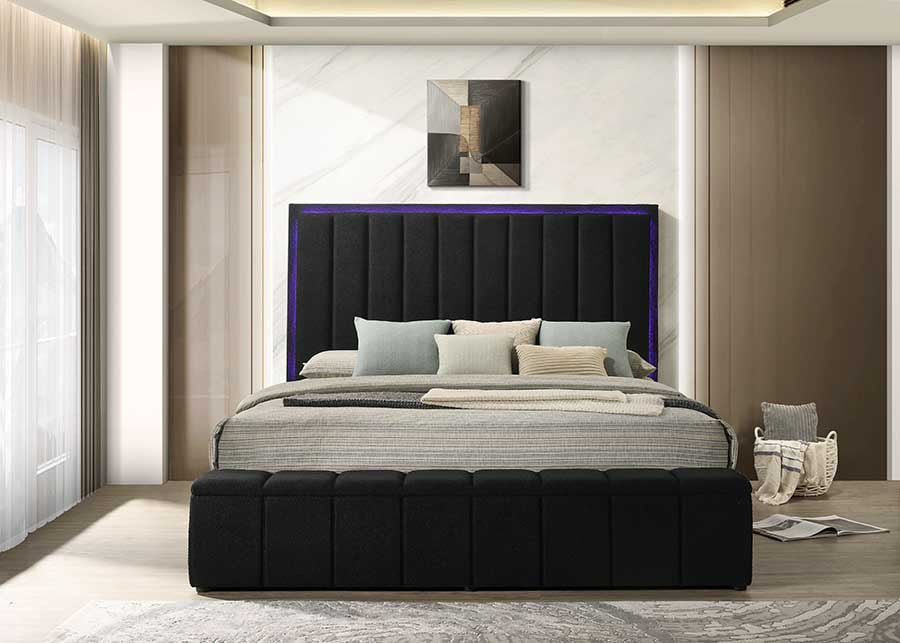 Florence Black Boucle LED/BLUETOOTH SPEAKERS King Platform Bed