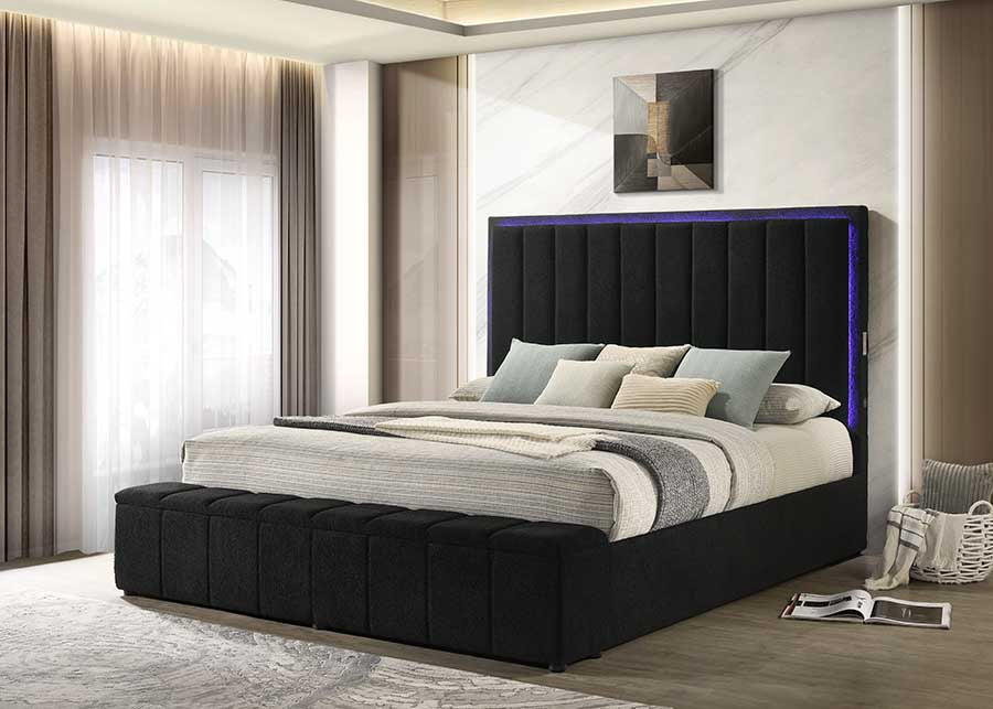 Florence Black Boucle LED/BLUETOOTH SPEAKERS King Platform Bed