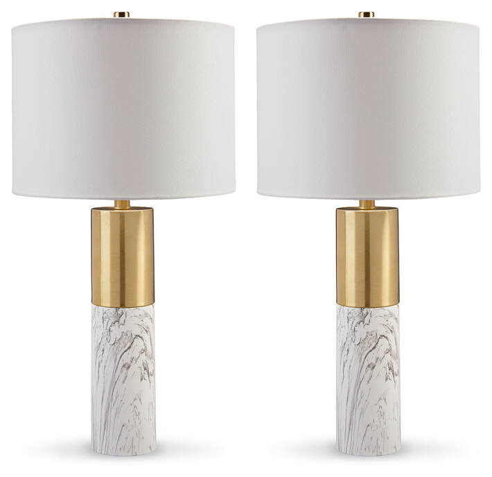 Samney Gold Finish/White Table Lamp, (Set of 2) L208394