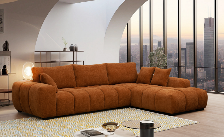 Manhattan 118" Dark Orange Fabric Sectional