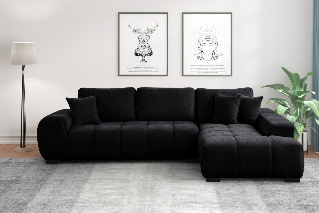 Manhattan 118" Black Fabric Sectional
