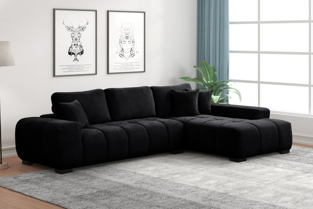 Manhattan 118" Black Fabric Sectional