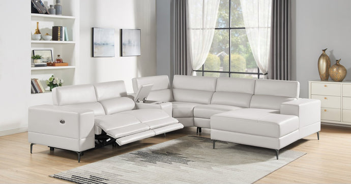Milano White POWER 6pc Reclining Sectional