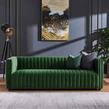 Load image into Gallery viewer, Dominic Channel Tufted Green Velvet Sofa
