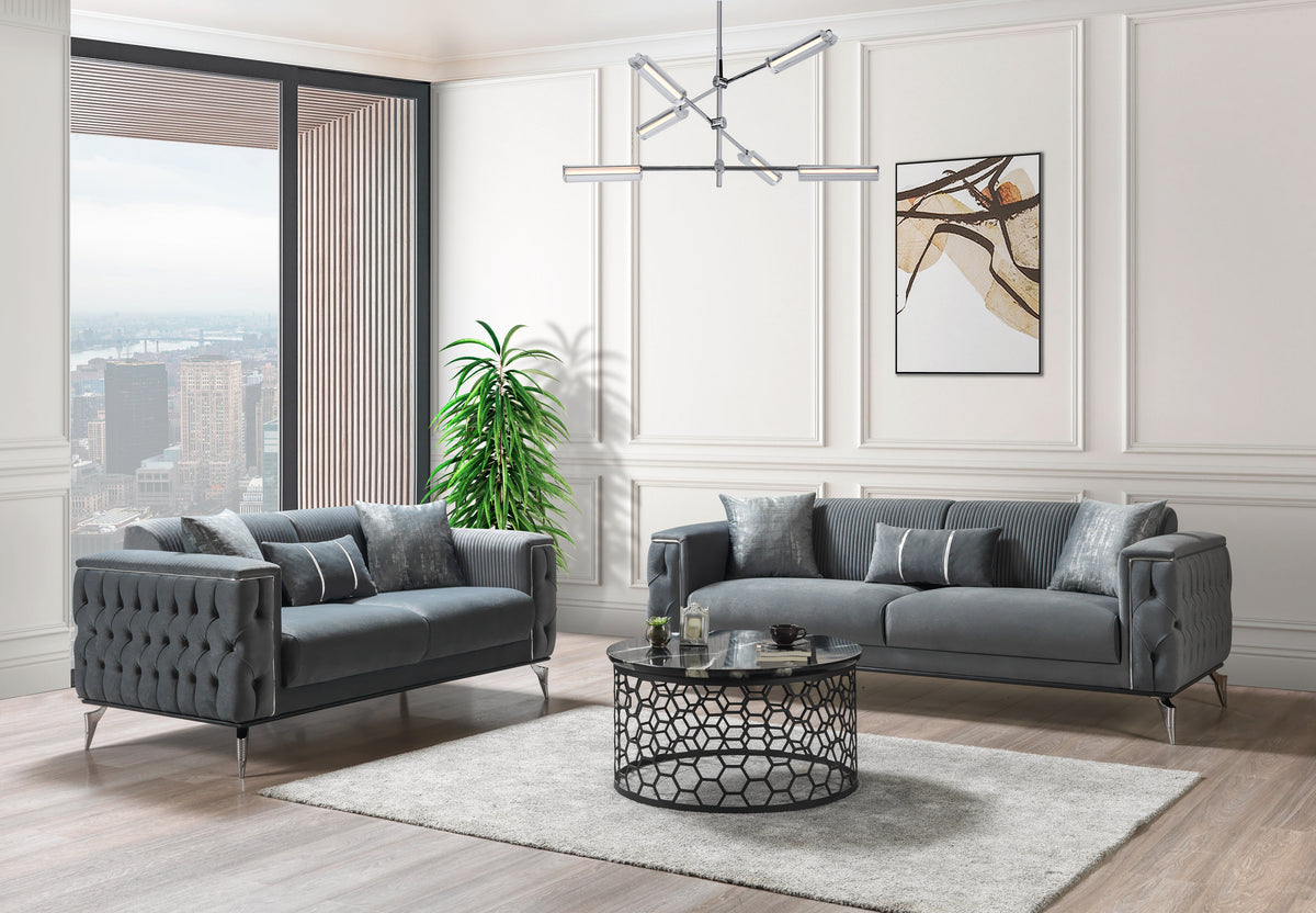 Belinda Gray Velvet Living Room Set