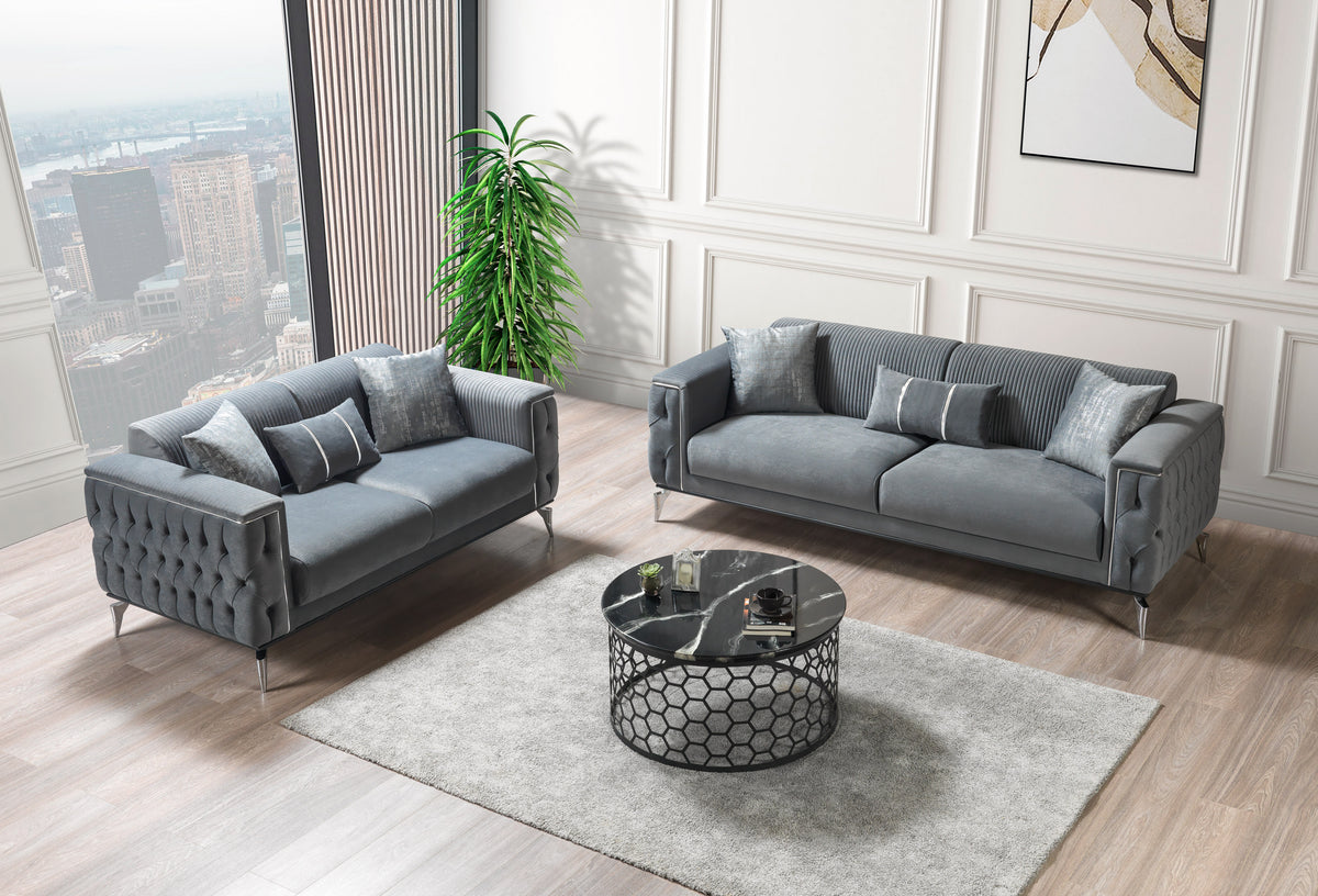 Belinda Gray Velvet Living Room Set