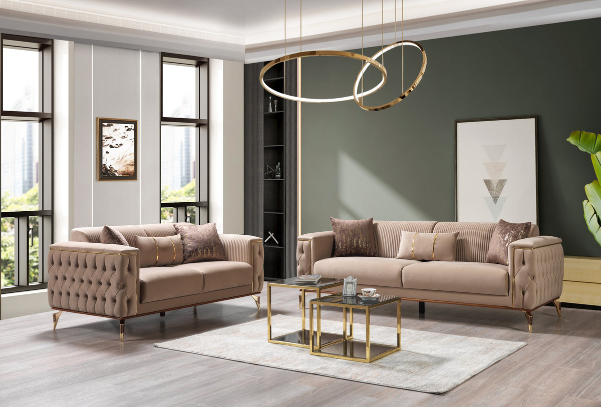 Belinda Coffee Velvet Living Room Set