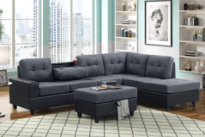 Heights Gray/Black Reversible Sectional with Storage Ottoman