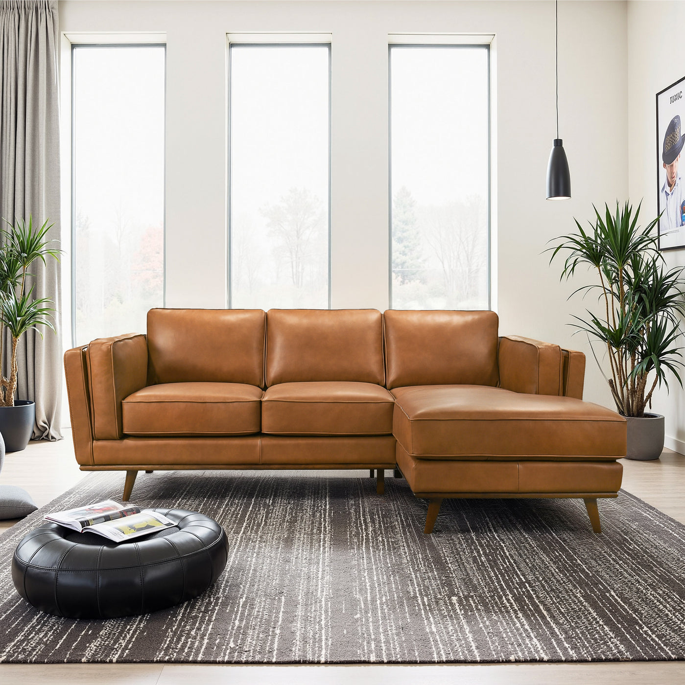 Chase 92" Tan Genuine Leather RAF Sectional
