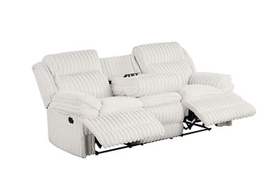 Mellow White Thick Stripe Fabric 3pc Reclining Set S3939
