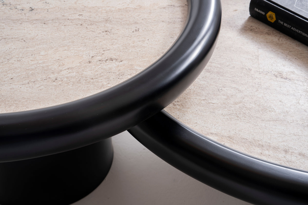 950 Black Travertine 3pc Coffee Table Set