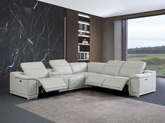 UR9762 6pc Light Grey TOP GRAIN 3pc Power Sectional