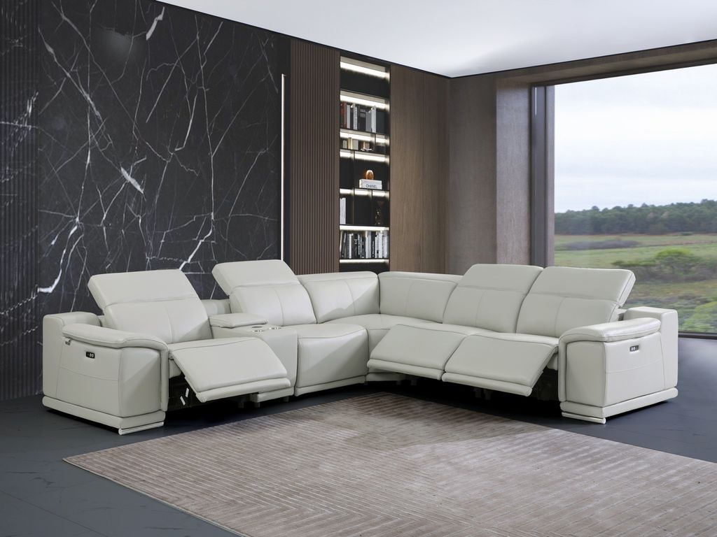 UR9762 6pc Light Grey TOP GRAIN 3pc Power Sectional