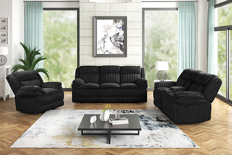 Mellow Black Thick Stripe Fabric 3pc Reclining Set S3939