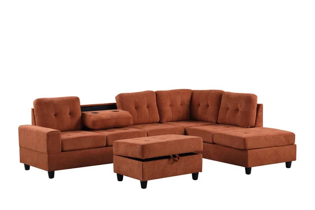 Heights43 Rust Reversible Sectional with Storage Ottoman