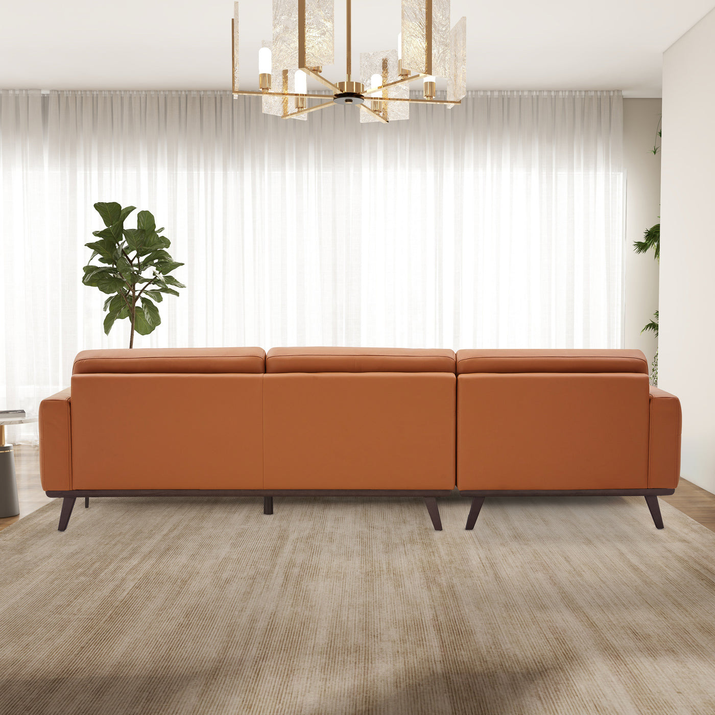 Ella 110" L-Shaped Cognac PU Leather Left Sectional