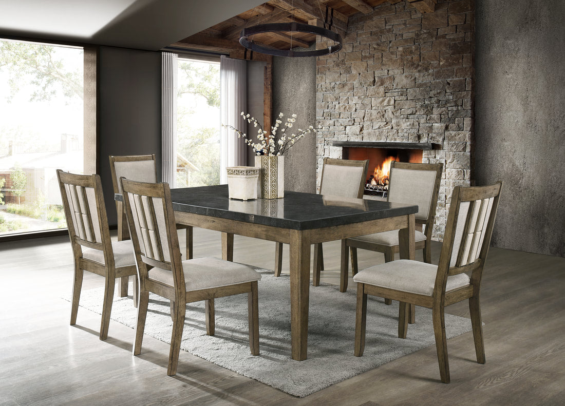 Melstone GENUINE MARBLE Table & 6-Chairs