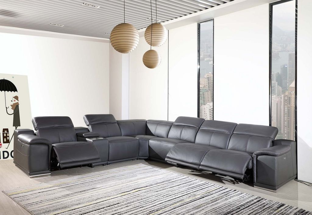 UR9762 7pc Grey TOP GRAIN 3pc Power Sectional